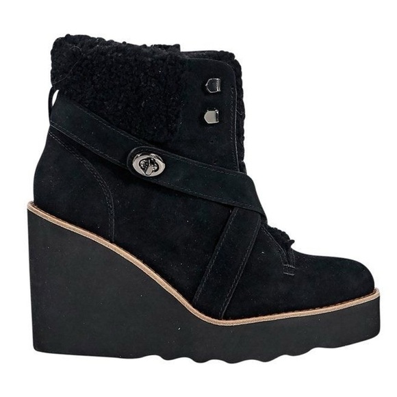 COACH Black Shearling Suede Kenna Bootie - Picture 1 of 8